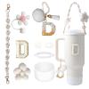1ze1ziyo 9PCS Cup Accessories Set for Stanley Cup 30oz 40oz Tumbler - Including Water Bottle Handle Strap,Straw Cover Cap,Spill Proof Stoppers,Boot,Initials Letter Charm,Sticker,Flower,Letter D,White view 1