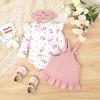 12 Month Girl Clothes Suspender Skirt Newborn Ruffled Flower Romper + Cute Bear Dress + Headband Fall Winter Outfits 3 Pcs Pink 9-12 Months view 3