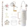 1ze1ziyo 9PCS Cup Accessories Set for Stanley Cup 30oz 40oz Tumbler - Including Water Bottle Handle Strap,Straw Cover Cap,Spill Proof Stoppers,Boot,Initials Letter Charm,Sticker,Flower,Letter L,White