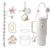 1ze1ziyo 9PCS Cup Accessories Set for Stanley Cup 30oz 40oz Tumbler - Including Water Bottle Handle Strap,Straw Cover Cap,Spill Proof Stoppers,Boot,Initials Letter Charm,Sticker,Flower,Letter Q,White