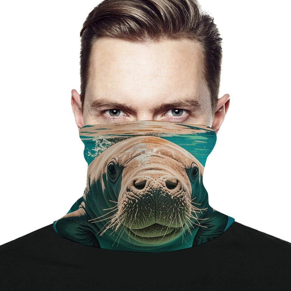 VFKLT Manatee Animals Face Mask Sun Dust Protection Neck Gaiter Scarf Face Covering Headwear Bandana for Men Women