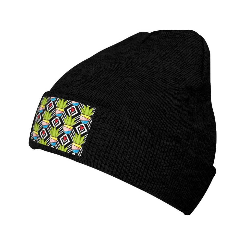 MULIHU Cactus Pattern Seamless Figure Beanie Hat for Men Women Winter Warm Knit Hats Ski Hat Skull Cap Black