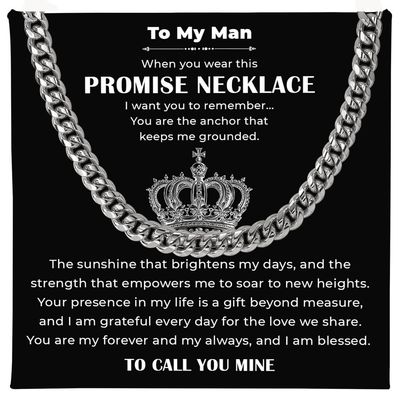 Chiside Promise Necklace For Him, Promise Necklaces Gift For Boyfriend, Birthday Valentines Jewelry Gifts For Man, Husband Cuban Chain Necklace From Wife, Anniversary Necklaces For Boyfriend