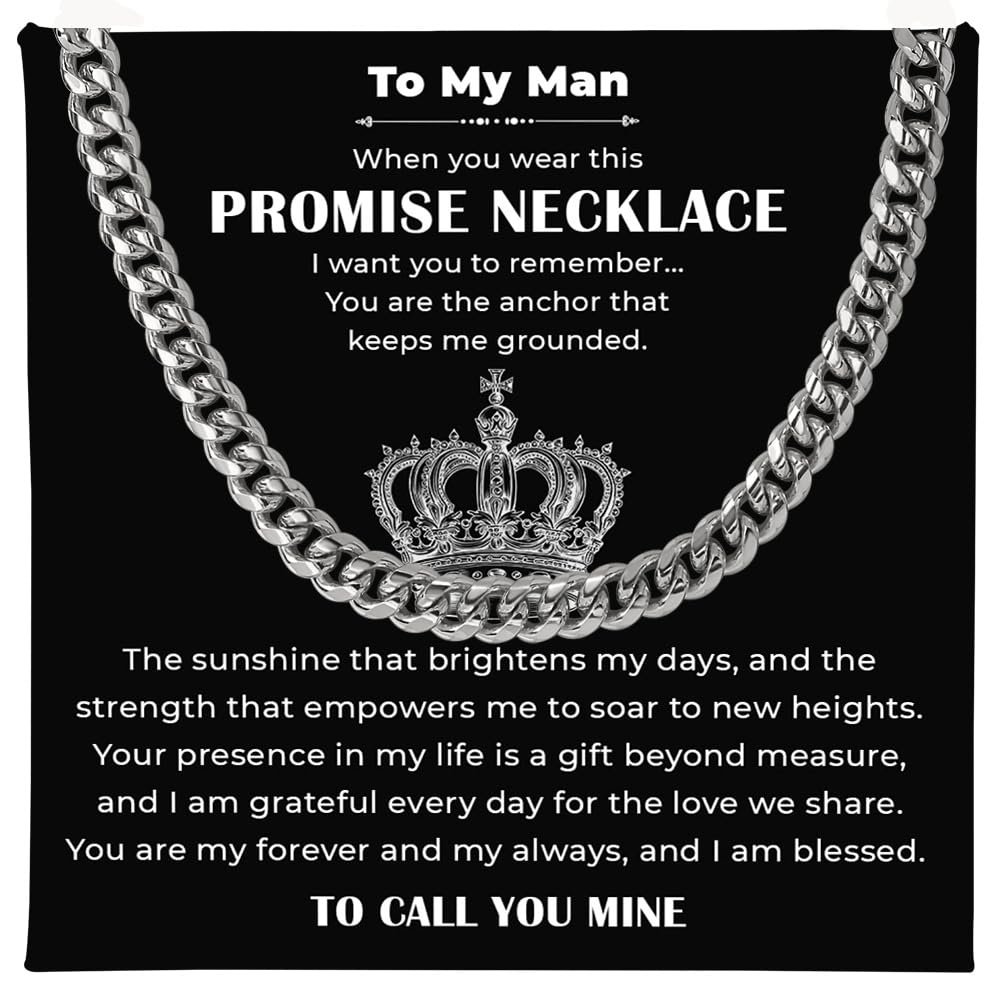 Chiside Promise Necklace For Him, Promise Necklaces Gift For Boyfriend, Birthday Valentines Jewelry Gifts For Man, Husband Cuban Chain Necklace From Wife, Anniversary Necklaces For Boyfriend