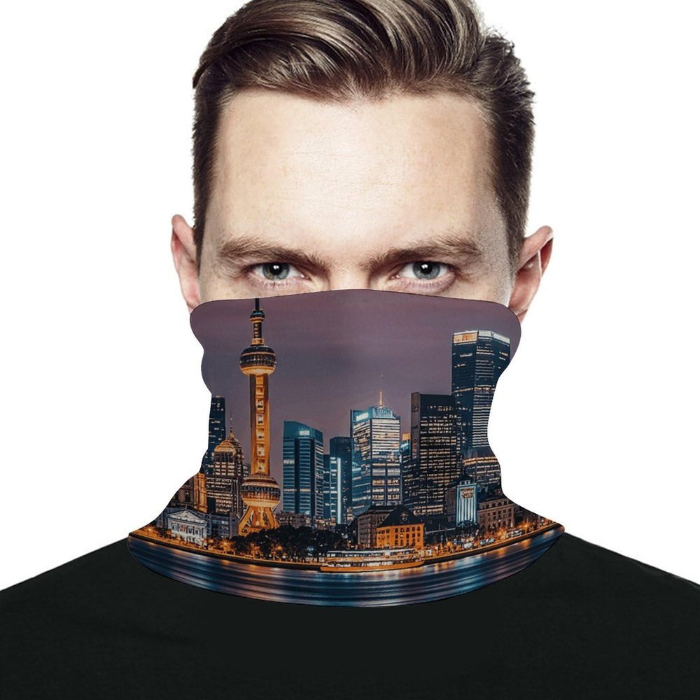 VFKLT City Picture Night Face Mask Sun Dust Protection Neck Gaiter Scarf Face Covering Headwear Bandana for Men Women