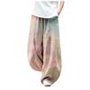 DMOYALA Women's Cotton Linen Pants Casual Baggy Pants Boho Printed Elastic High Waist Relax Fit Lantern Trouser Plus Size Linen Pants Women Summer Wide Leg Sweatpants Women Boho Printed 4XL view 1
