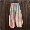 DMOYALA Women's Cotton Linen Pants Casual Baggy Pants Boho Printed Elastic High Waist Relax Fit Lantern Trouser Plus Size Linen Pants Women Summer Wide Leg Sweatpants Women Boho Printed 4XL view 4