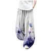 DMOYALA Women's Cotton Linen Pants Casual Baggy Pants Boho Printed Elastic High Waist Relax Fit Lantern Trouser Plus Size Linen Pants Women Wide Leg Sweatpants Women Purple White Butterfly M view 1