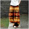 DMOYALA Women's Cotton Linen Pants Casual Baggy Pants Boho Printed Elastic High Waist Relax Fit Lantern Trouser Plus Size Western Aztec Linen Pants Women Wide Leg Sweatpants Women Vinatge S view 2