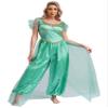 Moily Women's Arabian Princess Halloween Costume Sequins Belly Dance Jumpsuit Bollywood Romper Bloomers Turquoise 3X-Large view 3