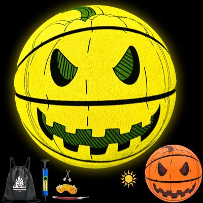 MILACHIC Glow in The Dark Pumpkin Pattern Basketball - Size 7, Composite Leather, Glowing Orange - Men/Women Gift