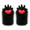 IPENNY Womens Cute Cat Kitten Paw Gloves Furry Plush Cat Paw Fingerless Mitten Halloween Costume Accessory (Black-Red, One Size) view 1