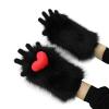 IPENNY Womens Cute Cat Kitten Paw Gloves Furry Plush Cat Paw Fingerless Mitten Halloween Costume Accessory (Black-Red, One Size) view 3