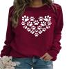 ZUNQKG Womens Dog Paw Sweatshirt Heart Printed Crewneck Long Sleeve Pullover Loose Dog Mom Sweatshirts Red L view 1