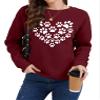 ZUNQKG Womens Dog Paw Sweatshirt Heart Printed Crewneck Long Sleeve Pullover Loose Dog Mom Sweatshirts Red L view 3