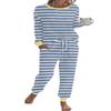 Sunidol Women 2 Piece Lounge Sets Striped Long Sleeve Tee Shirts Long Pant Loungewear Set Ribbed Pajama Set Blue M view 1