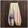 DMOYALA Women's Cotton Linen Pants Casual Baggy Pants Boho Printed Elastic High Waist Relax Fit Lantern Trouser Plus Size Linen Pants Women Wide Leg Sweatpants Women Tie Dye Butterfly 5XL view 4