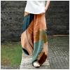 DMOYALA Women's Cotton Linen Pants Casual Baggy Pants Boho Printed Elastic High Waist Relax Fit Lantern Trouser Plus Size Linen Pants Women Wide Leg Sweatpants Women Boho Hawaiian S view 2