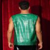 Lars Amadeus Green Metallic Tank Top for Men's Sleeveless Party Club Shining Vest Large Green view 2
