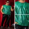 Lars Amadeus Green Metallic Tank Top for Men's Sleeveless Party Club Shining Vest Large Green view 4