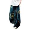 DMOYALA Women's Cotton Linen Pants Casual Baggy Pants Boho Printed Elastic High Waist Relax Fit Lantern Trouser Plus Size Linen Pants Women Wide Leg Sweatpants Women Navy Butterfly 2XL view 1