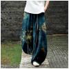 DMOYALA Women's Cotton Linen Pants Casual Baggy Pants Boho Printed Elastic High Waist Relax Fit Lantern Trouser Plus Size Linen Pants Women Wide Leg Sweatpants Women Navy Butterfly 2XL view 2