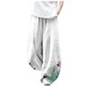 DMOYALA Women's Cotton Linen Pants Casual Baggy Pants Boho Printed Elastic High Waist Relax Fit Lantern Trouser Plus Size Linen Pants Women Wide Leg Sweatpants Women White Dandelion 2XL view 1