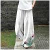DMOYALA Women's Cotton Linen Pants Casual Baggy Pants Boho Printed Elastic High Waist Relax Fit Lantern Trouser Plus Size Linen Pants Women Wide Leg Sweatpants Women White Dandelion 2XL view 2