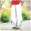DMOYALA Women's Cotton Linen Pants Casual Baggy Pants Boho Printed Elastic High Waist Relax Fit Lantern Trouser Plus Size Linen Pants Women Wide Leg Sweatpants Women White Dandelion 2XL view 3