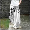 DMOYALA Women's Cotton Linen Pants Casual Baggy Pants Boho Printed Elastic High Waist Relax Fit Lantern Trouser Plus Size Linen Pants Women Wide Leg Sweatpants Women White Black Butterfly M view 2