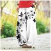 DMOYALA Women's Cotton Linen Pants Casual Baggy Pants Boho Printed Elastic High Waist Relax Fit Lantern Trouser Plus Size Linen Pants Women Wide Leg Sweatpants Women White Black Butterfly M view 3