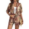 CROSTRITON Womens Boho 2 Piece Outfits Short Sleeve Kimono Cardigan Casual Vocation Shirts Shorts Set