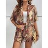CROSTRITON Womens Boho 2 Piece Outfits Short Sleeve Kimono Cardigan Casual Vocation Shirts Shorts Set view 2