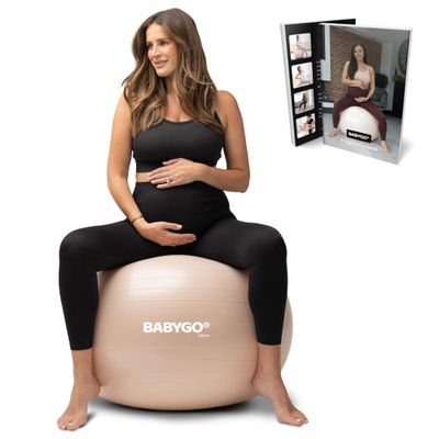 BABYGO Birthing Ball for Pregnancy Maternity Labour & Yoga + Our 100 Page Pregnancy Book, Exercise, Birth & Recovery Plan, Anti-Burst Eco Friendly Material (Nude, 55cm)