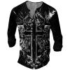 DMOYALA Cool Shirts Boys Distressed Henley Shirts Long Sleeve Cotton T-Shirts Vintage Graphic Tee Washed Streetwear Retro Tee Cross Graphic T-Shirts Black 3XL view 1