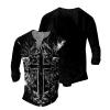 DMOYALA Cool Shirts Boys Distressed Henley Shirts Long Sleeve Cotton T-Shirts Vintage Graphic Tee Washed Streetwear Retro Tee Cross Graphic T-Shirts Black 3XL view 4