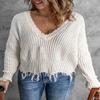 Women Casual Deep V-Neck Tassel Knitted Pullover Sweater Solid Color Soft Warm Long Sleeve Jumpers Gray XL view 3