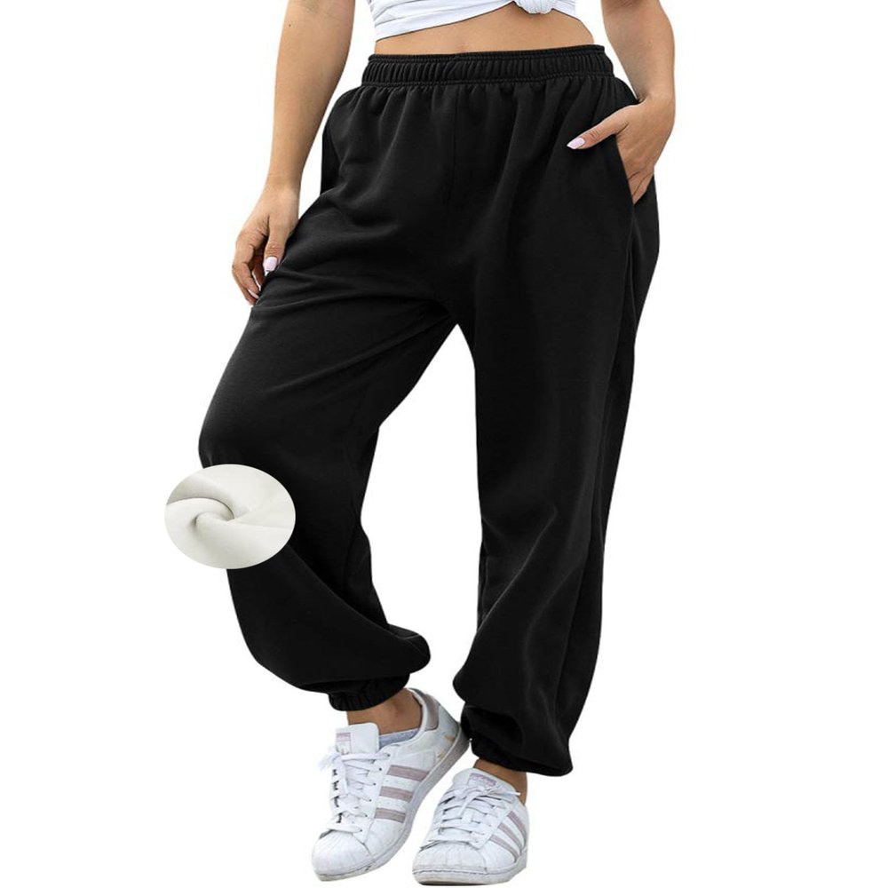 AROGONE Women's Casual Baggy Fleece Lined Sweatpants High Waisted Sweat Pants Oversized Sweats Cinch Bottom Joggers Pockets Black S