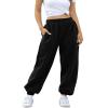 AROGONE Women's Casual Baggy Fleece Lined Sweatpants High Waisted Sweat Pants Oversized Sweats Cinch Bottom Joggers Pockets Black S view 4