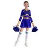 FEESHOW Kids Girls Cheerleading Outfits Cheer Leader Long Sleeve Dance Dress with Pom Poms Set Halloween Uniform Costume Blue 16 Years view 1