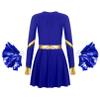 FEESHOW Kids Girls Cheerleading Outfits Cheer Leader Long Sleeve Dance Dress with Pom Poms Set Halloween Uniform Costume Blue 16 Years view 4