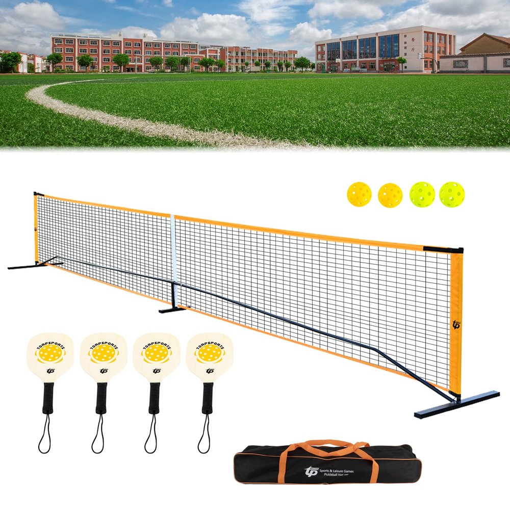 MOQNISE Portable Pickleball Net Set with 4 Pickleball Paddles, Pickleball Net, Holes Pickleballs and Carrying Bag, PickleballSet for Outdoor Indoor Use Backyards Lawns