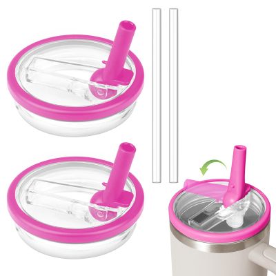2 Pack Flip Straw Lid for Stanley Quencher - Leak Proof, Reusable Spill Proof Lid for 40 OZ Tumbler Cup (Rose Pink)