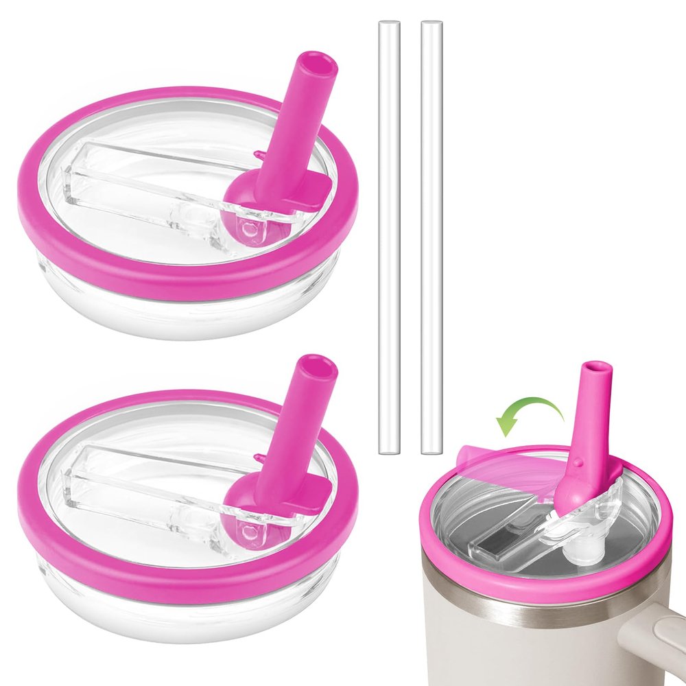 2 Pack Flip Straw Lid for Stanley Quencher - Leak Proof, Reusable Spill Proof Lid for 40 OZ Tumbler Cup (Rose Pink)