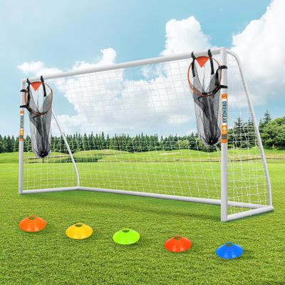 ORIENGEAR Soccer Goal, 12x6/10x6.5/8x6/6x4 Full Size Soccer Goals for Backyard, Soccer Net with Training Discs, Portable Soccer Goal and Adults with 1 Carry Bag