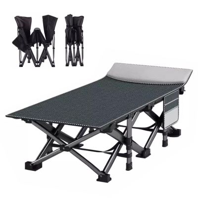 Folding Camping Cot Bed for Adults 190 X 75 X 35 cm, Portable Folding Bed with Side Pockets Double-Layer Oxford Fabric, Supports 661 lbs