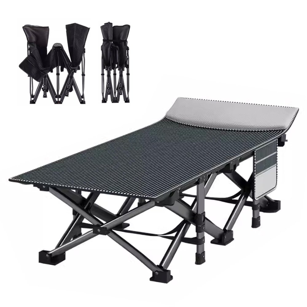 Folding Camping Cot Bed for Adults 190 X 75 X 35 cm, Portable Folding Bed with Side Pockets Double-Layer Oxford Fabric, Supports 661 lbs