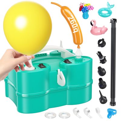 Electric Balloon Pump, Dagelar 3-in-1 Air Pump for Inflatables and Balloons, Portable Balloon Pump for Latex 260Q Long Foil Balloons, 110V Dual Nozzle Inflator Deflator for Pool Floats Air Beds (Teal)