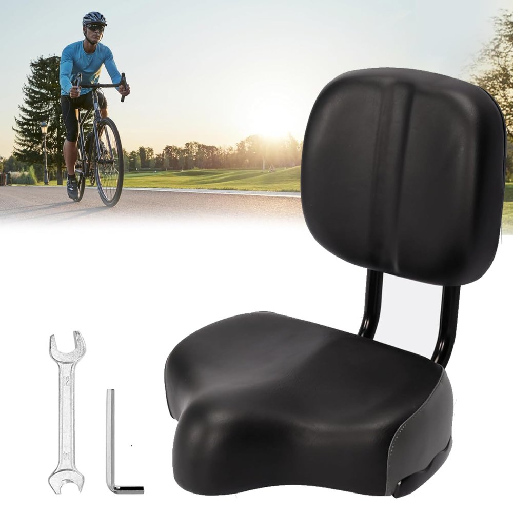 awagas Bike Seat with Backrest, Comfort Bike Seat with Extra Wide Bike Seat Cushion and Adjustable Backrest, Bicycle Bike Saddle for Men, Women, Fit Road Bike, Exercise Bike, Tricycle, Electric Bike