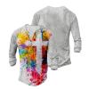 DMOYALA Mens Distressed Henley Shirts Long Sleeve Cotton T-Shirts Vintage Graphic Tee Washed Streetwear Retro Tee Big and Tall Slim Tee Cross Printed Tops M view 3